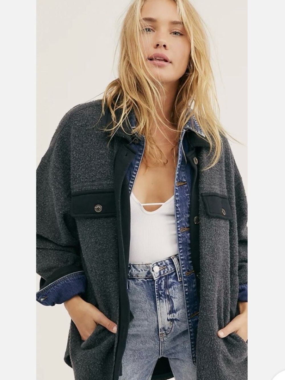 Free People Ruby Jacket Washed Black Oversize shacket Jacket Size XS